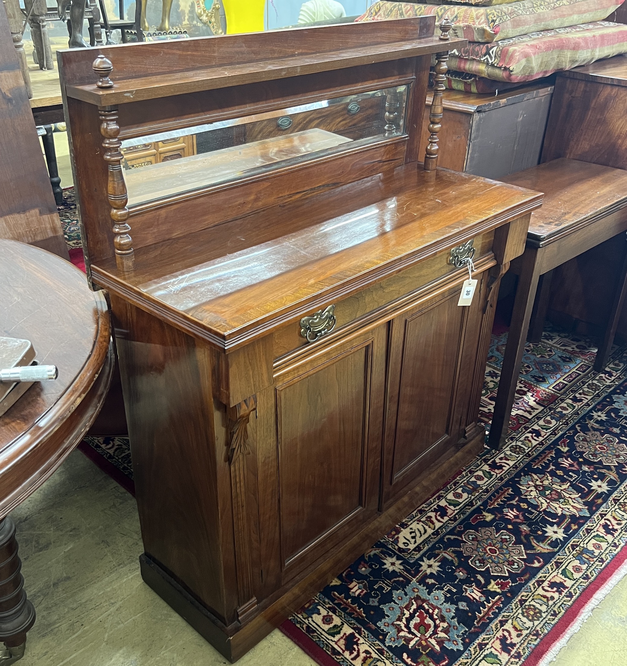 A late Victorian banded walnut chiffonier, width 103cm, depth 40cm, height 120cm